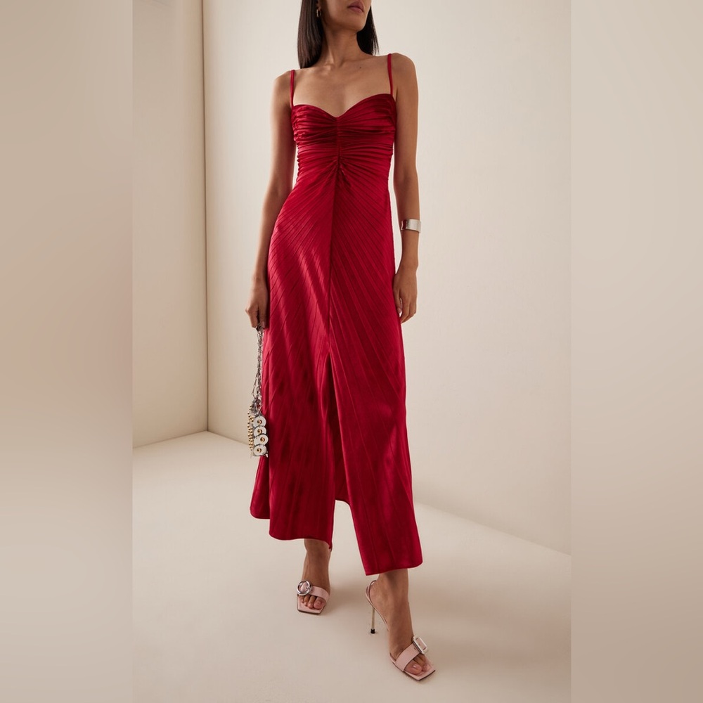 NWT GEORGIA HARDINGE Exclusive The Remnant Pleated-Velvet Midi Dress Red